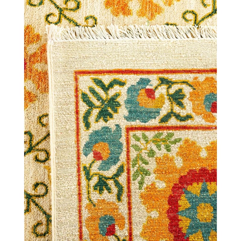 Overton Handknotted Wool Vintage Inspired Contemporary Suzani Ivory Area Rug - 17' 10" x 11' 10"