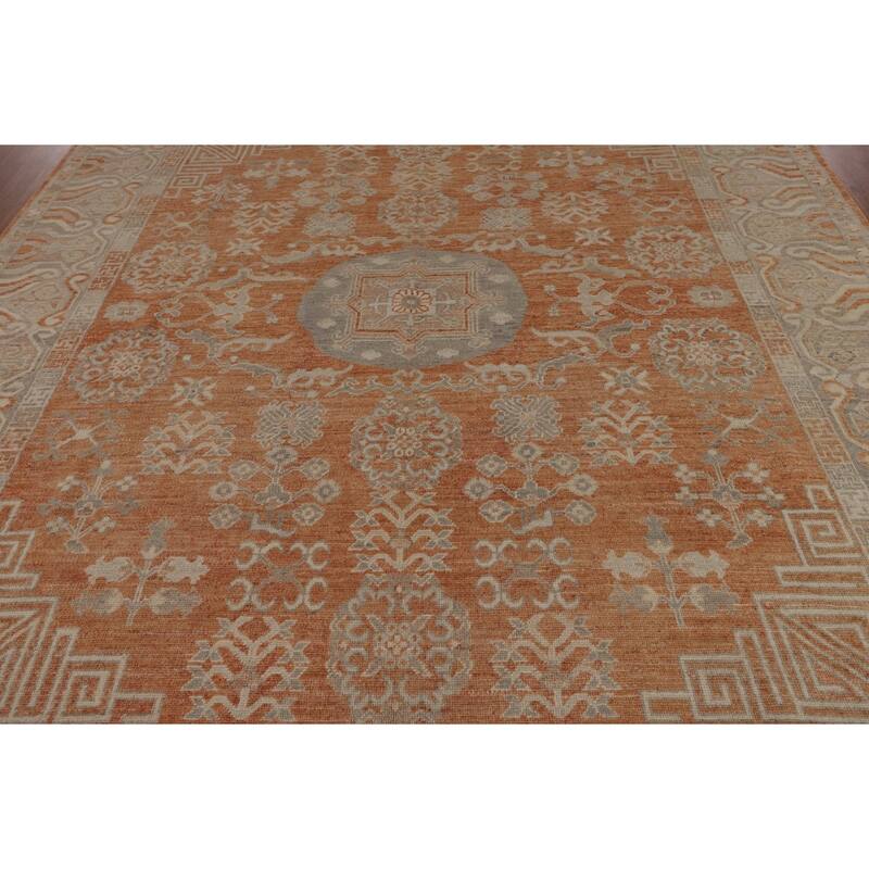 Orange Oushak Vegetable Dye Turkish Area Rug Hand-Knotted Wool Carpet - 8'3"x 9'9"