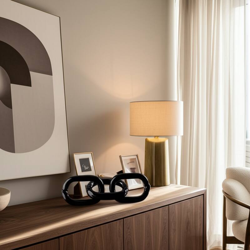 Glass Sculpture Modern Chain Link Decorative Figurine - 13" Black - 13" x 3.5" x 1" - Black - 13" x 3.5" x 1"