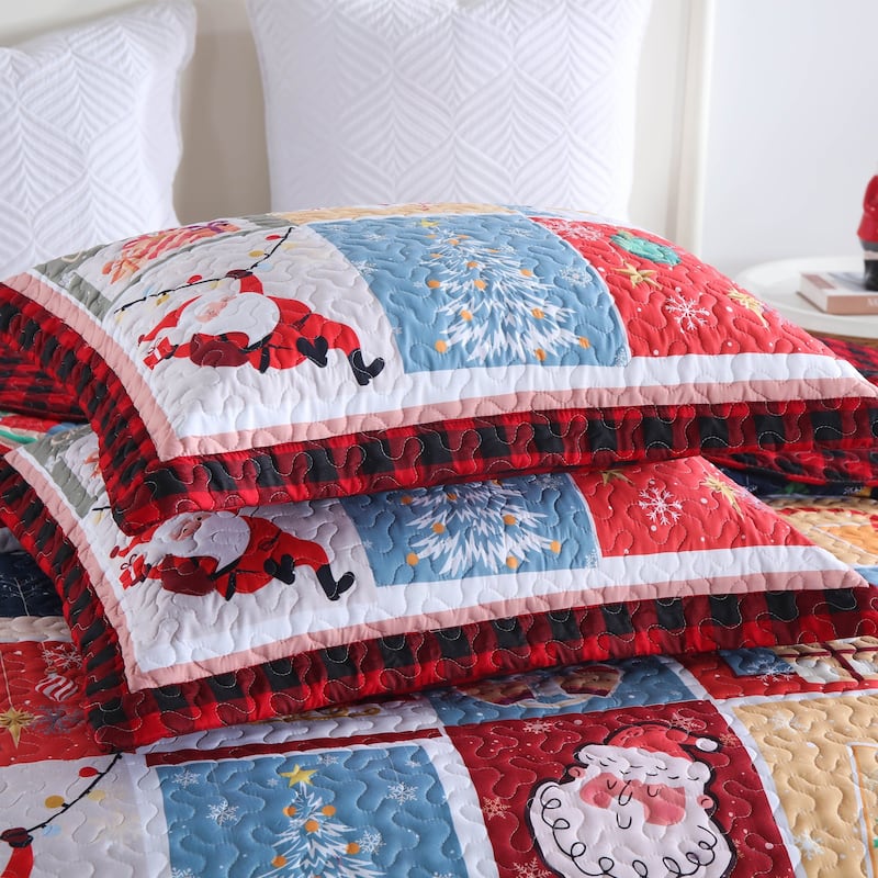 MarCielo 3 Pcs Festive Christmas Quilt Bedspread Set Holiday Bedding C104