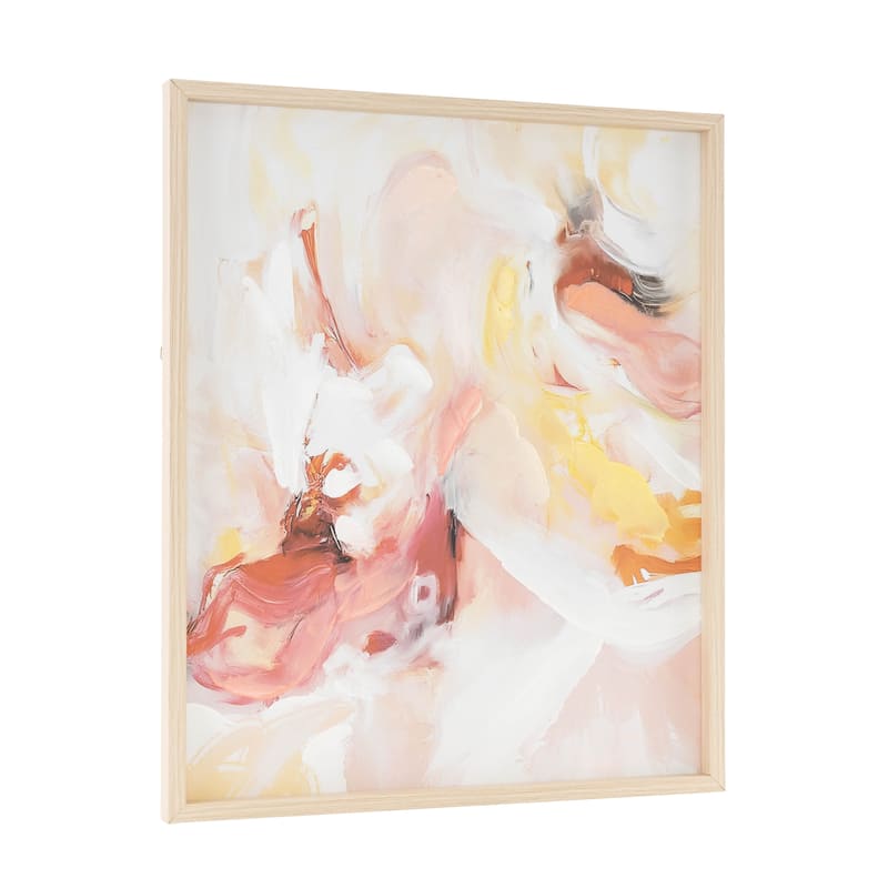 Canvas Abstract Framed Wall Art with Light Brown Frame - Pink - Roche River Decor