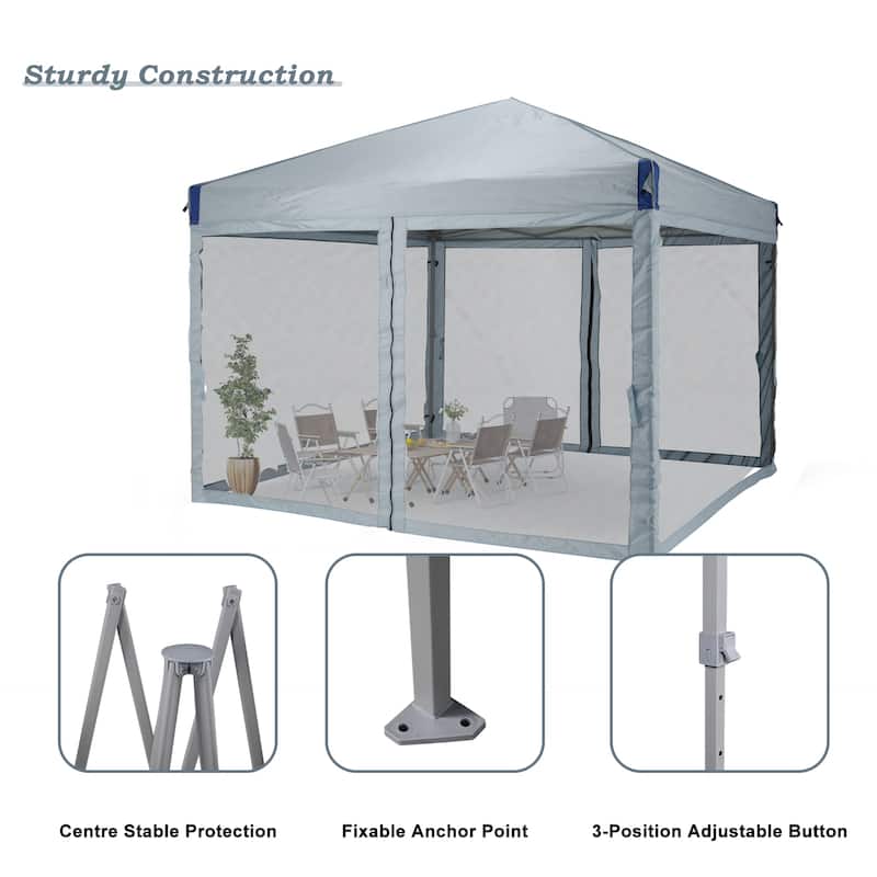 Aoodor 12'x12' Pop Up Canopy Tent with Removable Mesh Sidewalls, Portable Instant Shade Canopy with Roller Bag