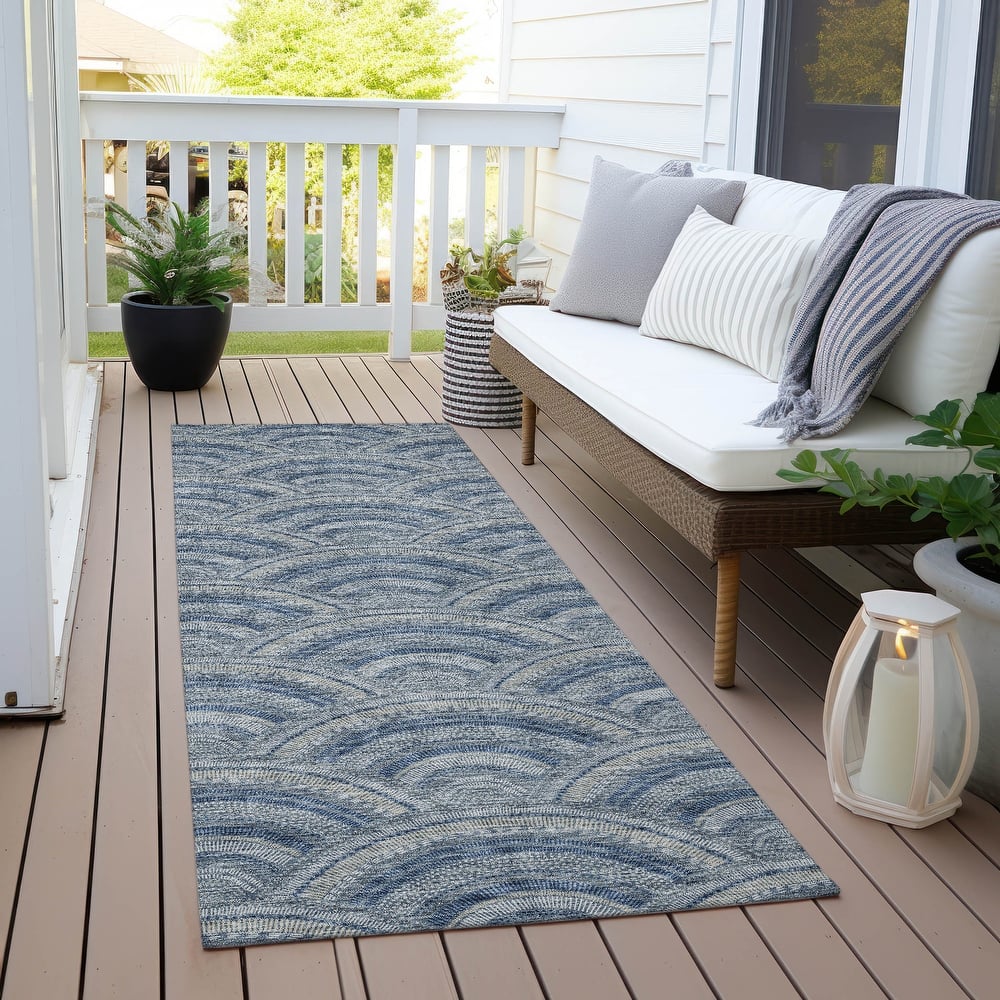 Machine Washable Indoor/ Outdoor Modern Mosaic Chantille Rug