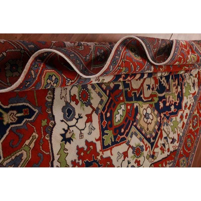Ivory & Orange Heriz Serapi Indian Area Rug Handmade Wool Carpet - 8'11"x 11'9"