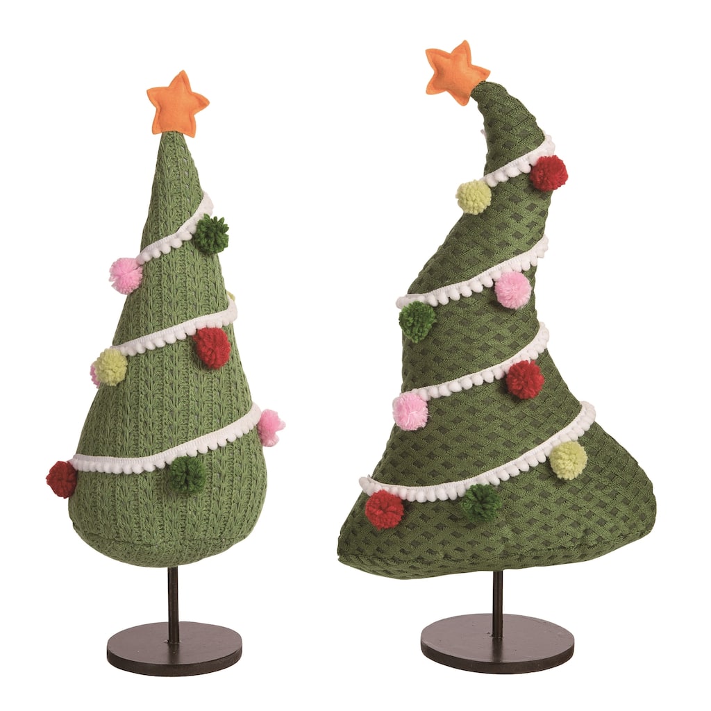 Transpac Christmas Plush Tree w/Pom Pom Set of 2 Christmas Home Decorations