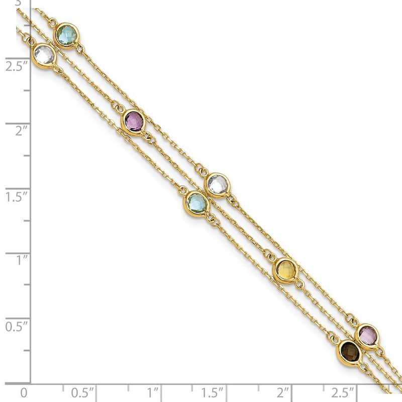 Curata 14k Gold Smoky Quartz White Quartz Bt Ci Am 3 strand Bracelet 7.5 Inch