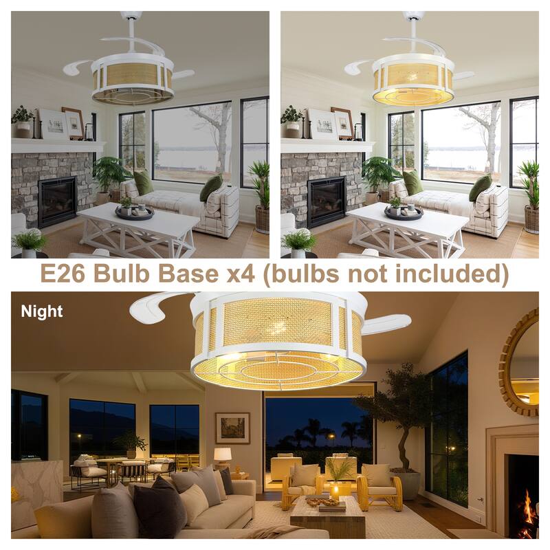 Bella Depot 42" Modern White Retractable Ceiling Fan with Light and Remote DC Motor