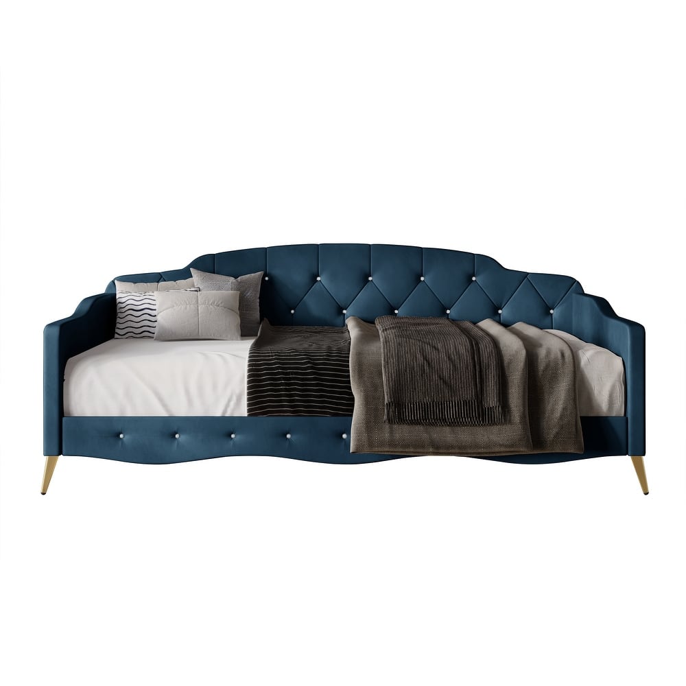 CraftPorch Velvet Crystal Button Tufted Twin Daybed