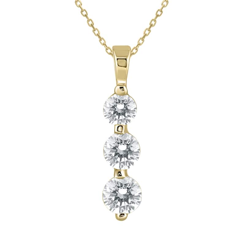 Marquee 14k Yellow Gold 1ct TDW Diamond Graduated 3-stone Pendant