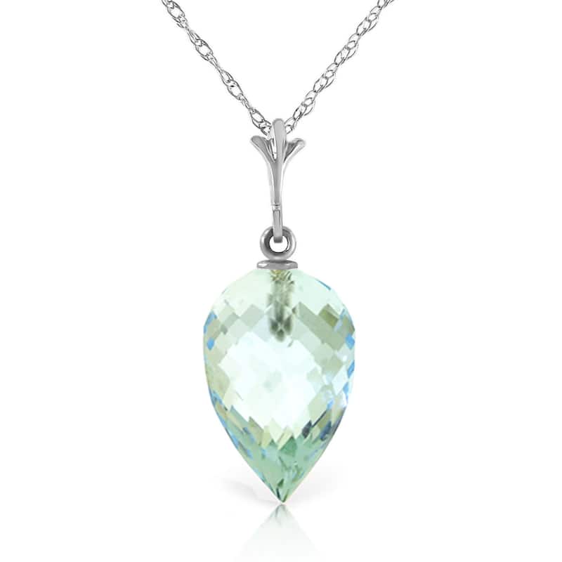11.25 Carat 14K Solid Gold Necklace Pointy Briolette Drop Blue Topaz - 24 Inch - White