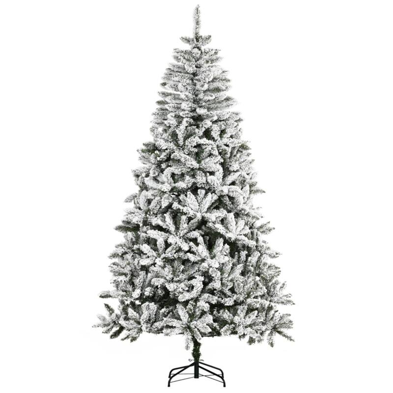Green-White PVC Steel Snow Flocked Pine Christmas Tree with Stand - 7.5 Foot