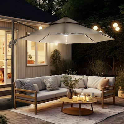 Furniture of America Spring II 10-foot LED Tube Lights Steel Cantilever Offset Tilt Roma Umbrella
