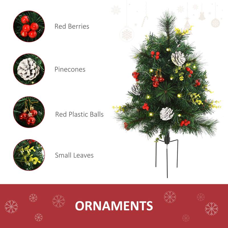 2.5FT Outdoor Pre-Lit Artificial Pine Cordless with 24 Warm White Lights & Stakes(2PCS Sets)