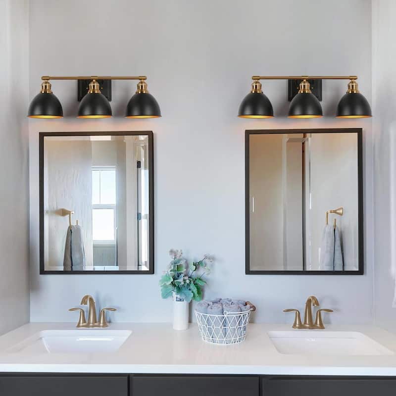 2/3/4 Light Modern Black Brass Bathroom Vanity Lights Metal Linear Wall Sconces for Powder Room - 3-Light