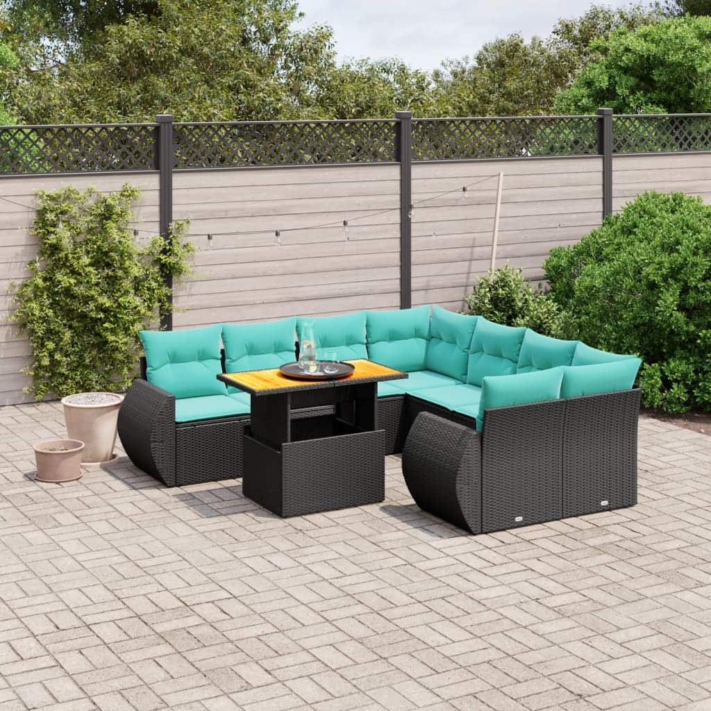 vidaXL Patio Sofa Set with Cushions Outdoor Furniture 9 Piece Poly Rattan - 24.4 x 24.4 x 27.2