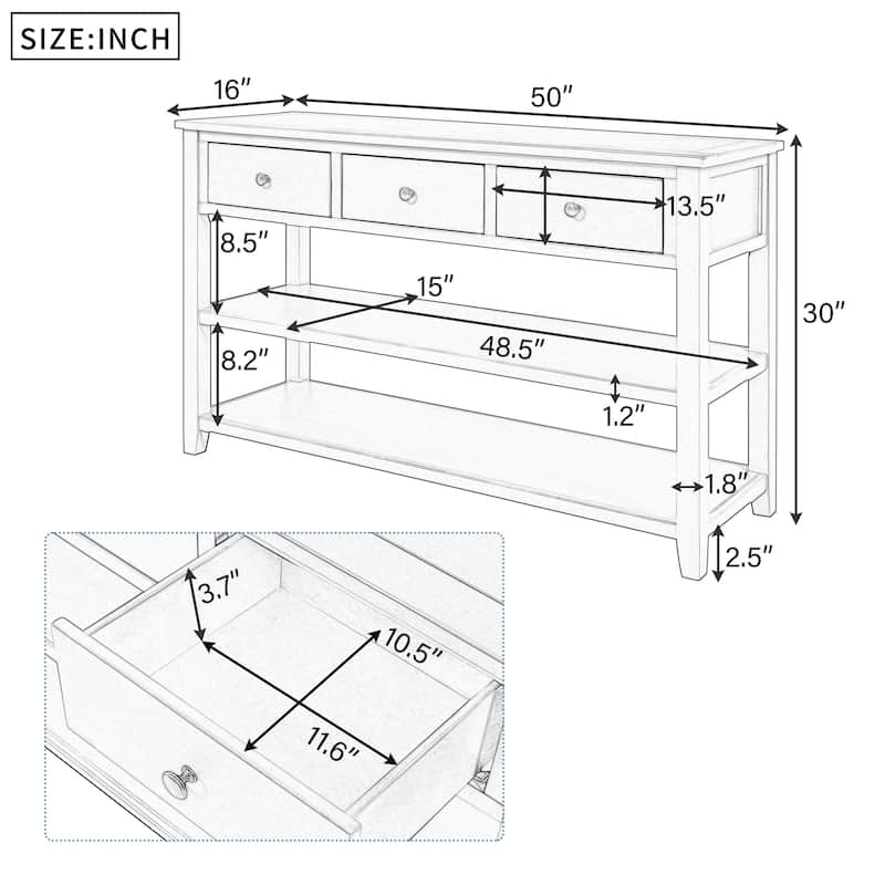 Console Table with 2-open Shelves - 16.00 x 50.00 x 30.00