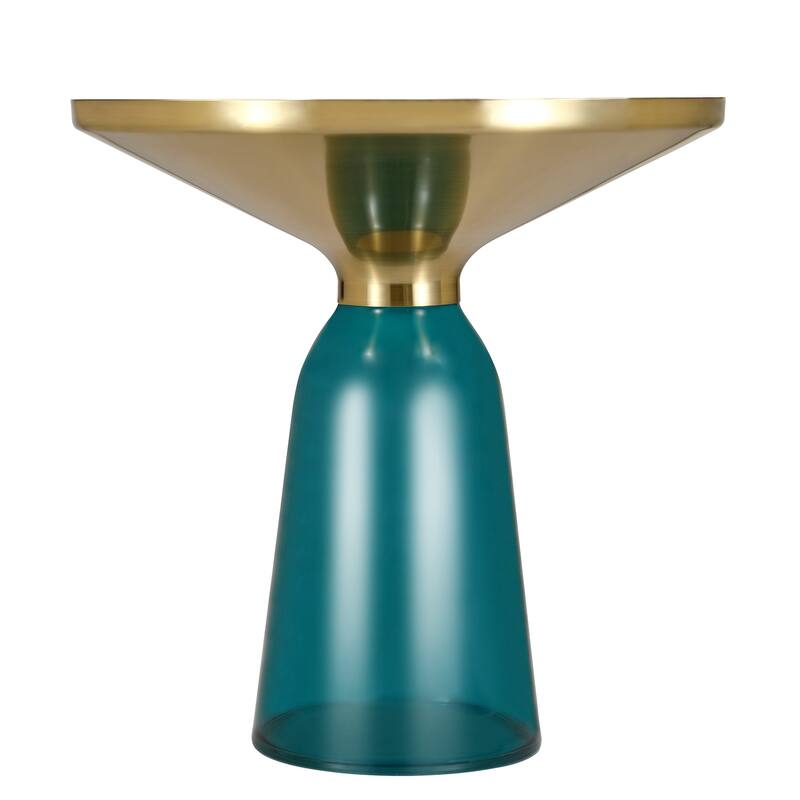 19-Inch Side Table Round Glass/Stone Tabletop End Table with Gold Iron Rim and Glass Base