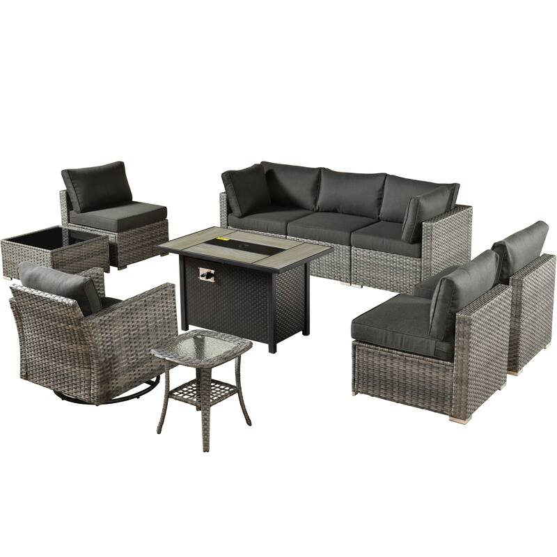 XIZZI 10-piece Patio Furniture Outdoor Seating Set with Fire Table