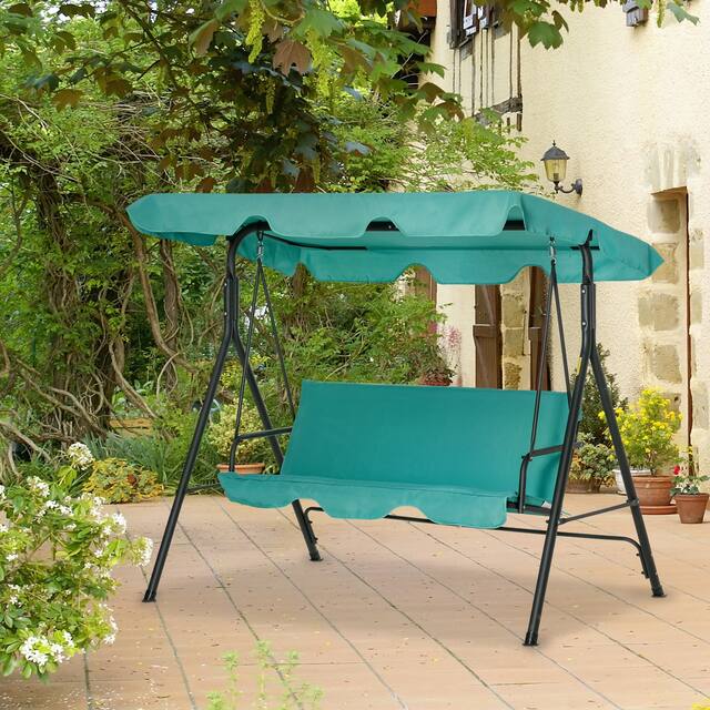 Outsunny 3-Person Porch Lawn Swing with Canopy, Outdoor Yard Glider Swing Chair with Stand