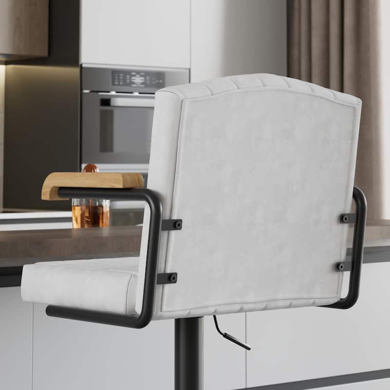 2/4 Pack Beige Flocked Bar Stools Swivel 35.4"-43.3" Adjustable Height Brown Arms Counter Bar Height Kitchen Island Set