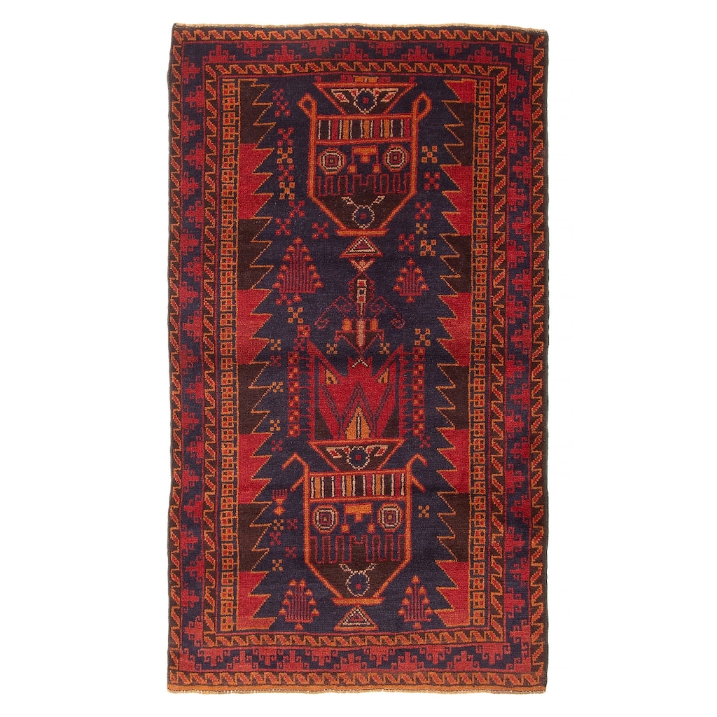 ECARPETGALLERY Hand-knotted Baluch Dark Navy Wool Rug - 3'7 x 6'0
