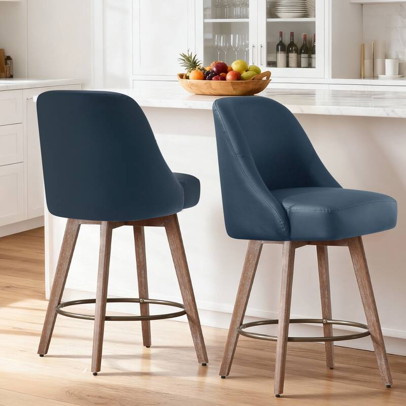 26" Upholstered Counter Height Swivel Bar Stool, Counter Stools with Solid Wood Legs - 39.37"H x 22.44"D x 21.65"W