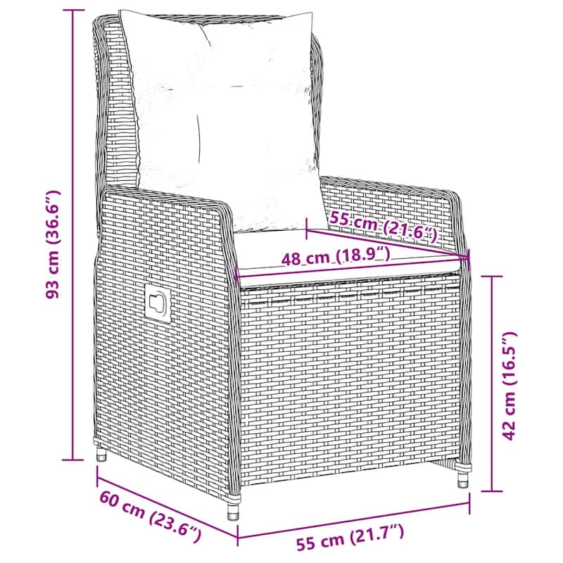 vidaXL Garden Dining Set Grey PE Rattan 5 Piece Set - 55.1" x 27.6" x 29.1"/ 4