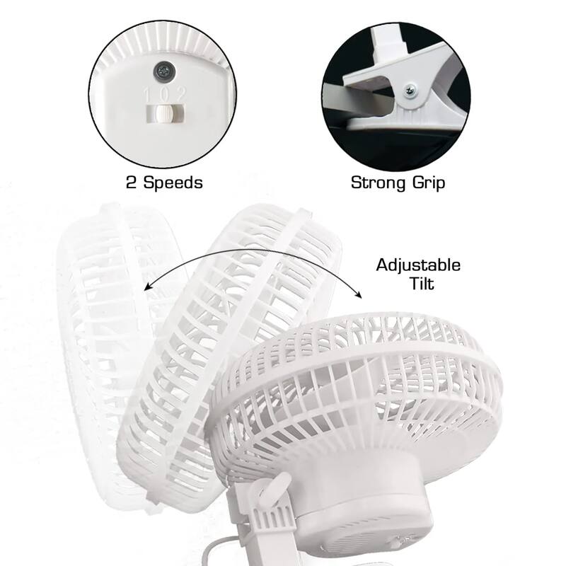 Hurricane Classic 6" Mini Clip On Fan for Desks & Night Stands, White (2 Pack) - 2.5