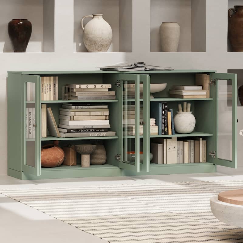 100% Solid Wood Sideboard with Glass or Solid Wood Doors by Palace Imports - 64" x 35.75"