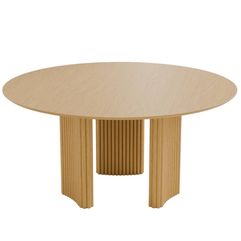 Dovelina 60" Round Dining Table with Artistic Fluted Base & Safe Rounded Edges for Family