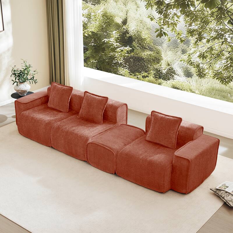 GDFStudio - Streamlined Velvet 3-Seater 108.66" L-Shaped Modular Boneless Sofa with Ottoman