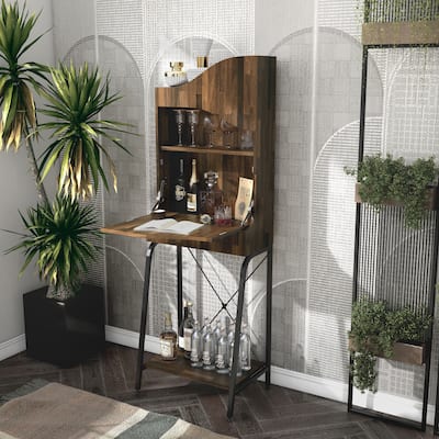 DH BASIC Urban Light Hickory 2-Open Shelf Mini Bar by Denhour