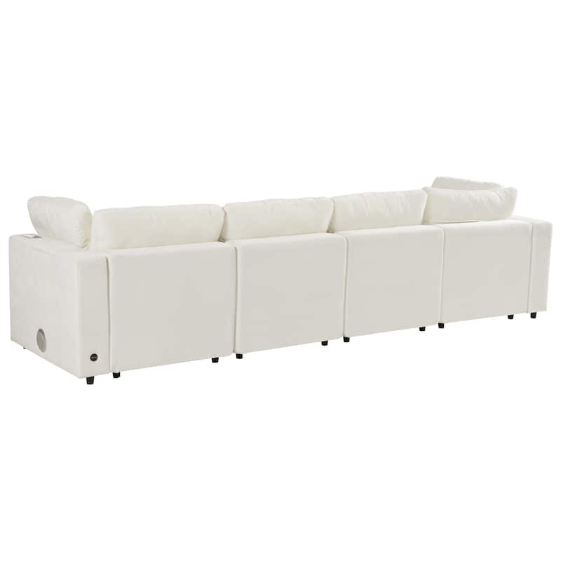 Modular Upholstered Sectional Sofa with Storage Space, USB Charge Ports, Wireless Charging and Built-in Bluetooth Speaker in Arm