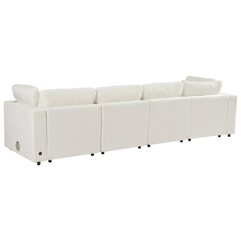 Upholstered Modular Sofa with USB Charge Ports and Wireless Charging, Built-in Bluetooth Speaker, Sectional Couch