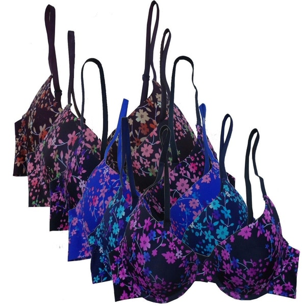 Women's 6 Pack Laser Cut Floral Print Push Up Bras