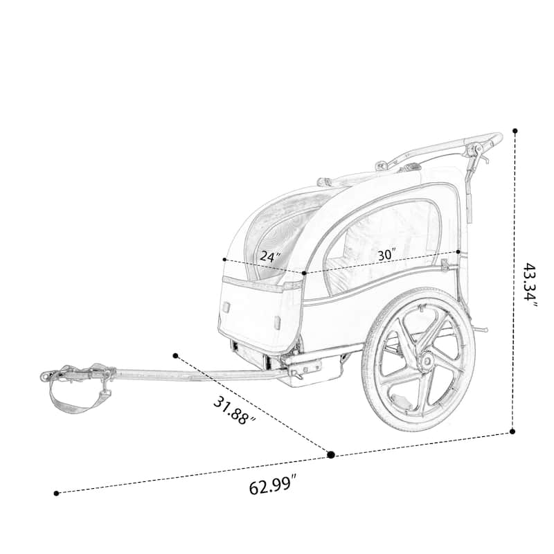 2-In-1 Double 2 Seat With Bike Trailer Jogger Stroller Foldable Collapsible W/Pivot Front Wheel, Storage Bag
