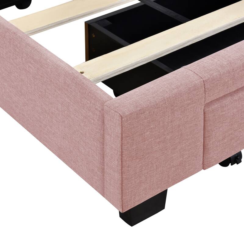 Storage Bed Linen Upholstered Platform Bed with 3 Drawers