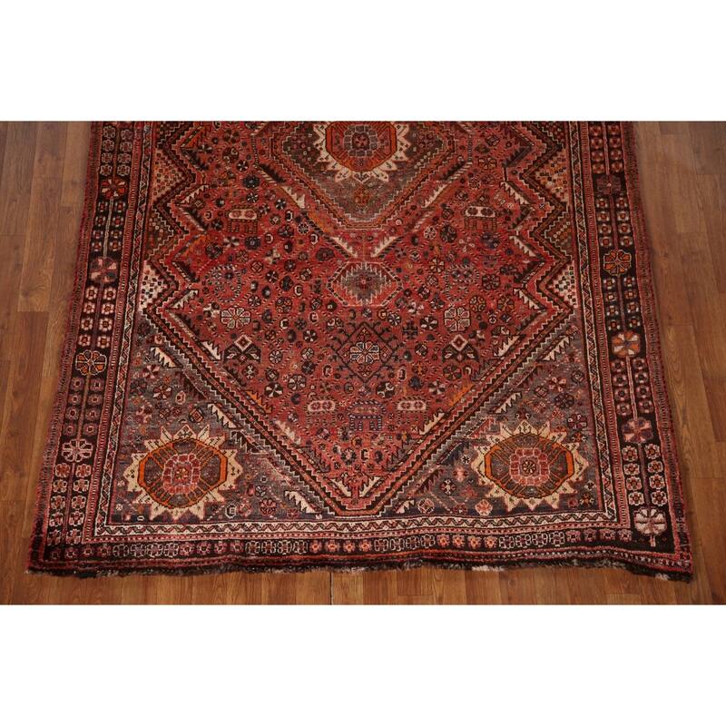 Tribal Qashqai Persian Vintage Area Rug Hand-Knotted Wool Carpet - 5'4"x 8'8"