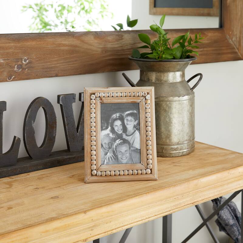 Light Brown Wood Beaded 1 Slot Photo Frame - 8 x 1 x 10 - 8 x 1 x 10 - Brown