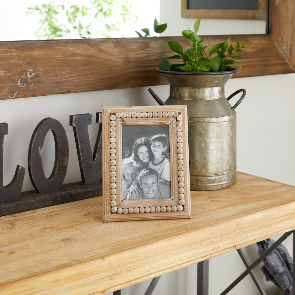 Light Brown Wood Beaded 1 Slot Photo Frame - 8 x 1 x 10