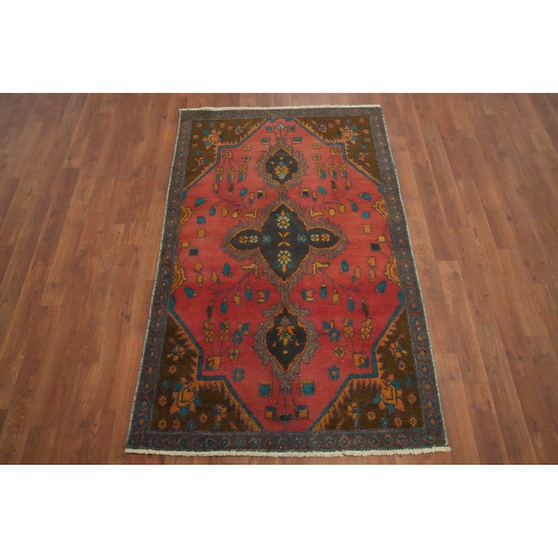 Hand Knotted Oriental 100% Wool Carpet Traditional Medallion Oranges & Rust Tabriz Area Rug - 4' 9'' X 3' 0''