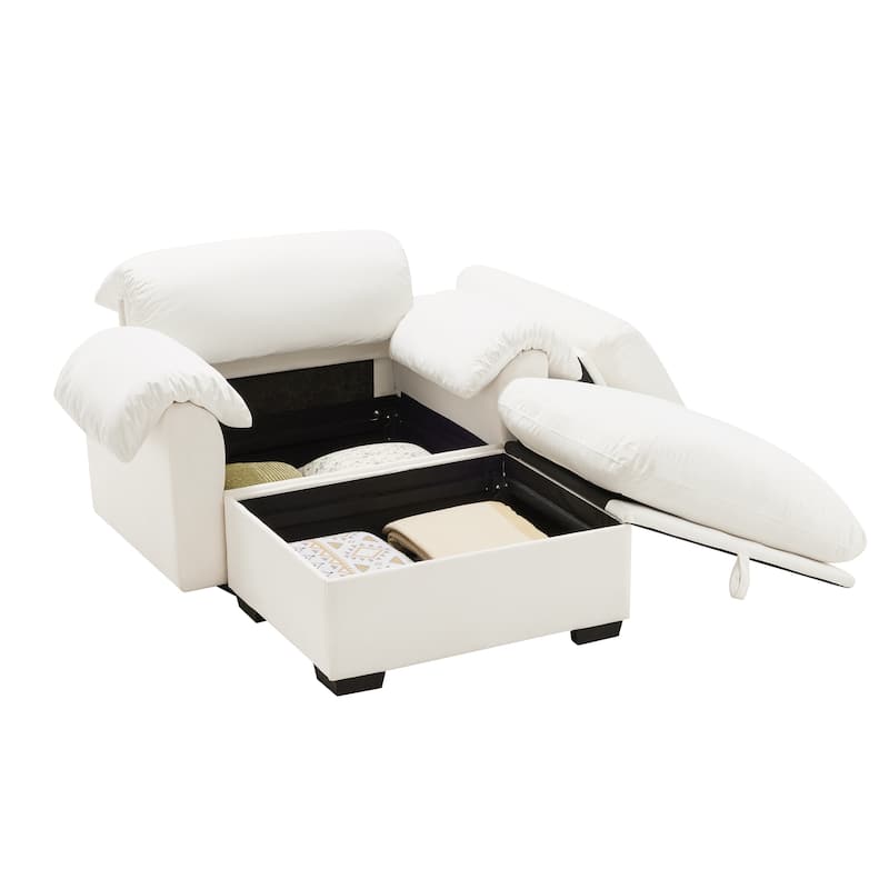 GDFStudio - Moss Velvet Deep Seat Sofa with Storage and 1 Ottoman