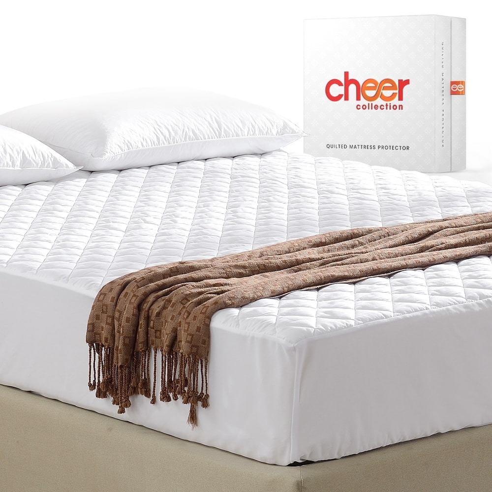 Cheer Collection Quilted Hypoallergenic Fitted Mattress Pad - White