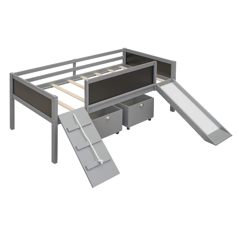Merax Twin size Loft Bed Wood Bed with Two Storage Boxes
