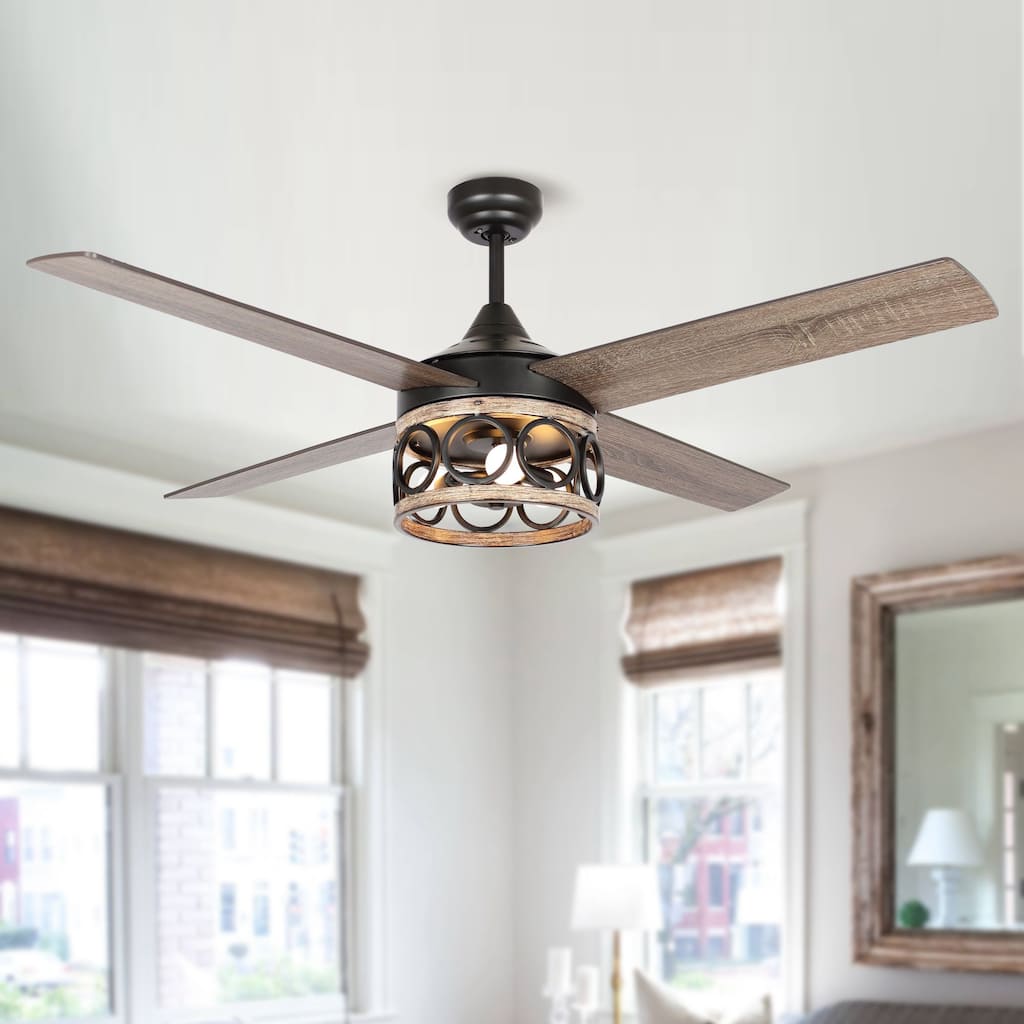 52" Black Reversible Downrod Ceiling Fan with Light Kit and Remote