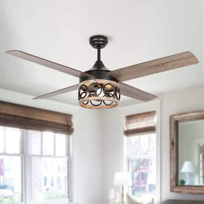 Rustic Wood Frame 4-Blade 3-Light Chandelier Ceiling Fan with Remote - 52-in W x 19.1-in H