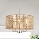 preview thumbnail 37 of 46, 5 - Light Dimmable Drum Chandelier Natural Rattan Bohemian & Coastal Pendant - 18.9 in Nickel/Brown