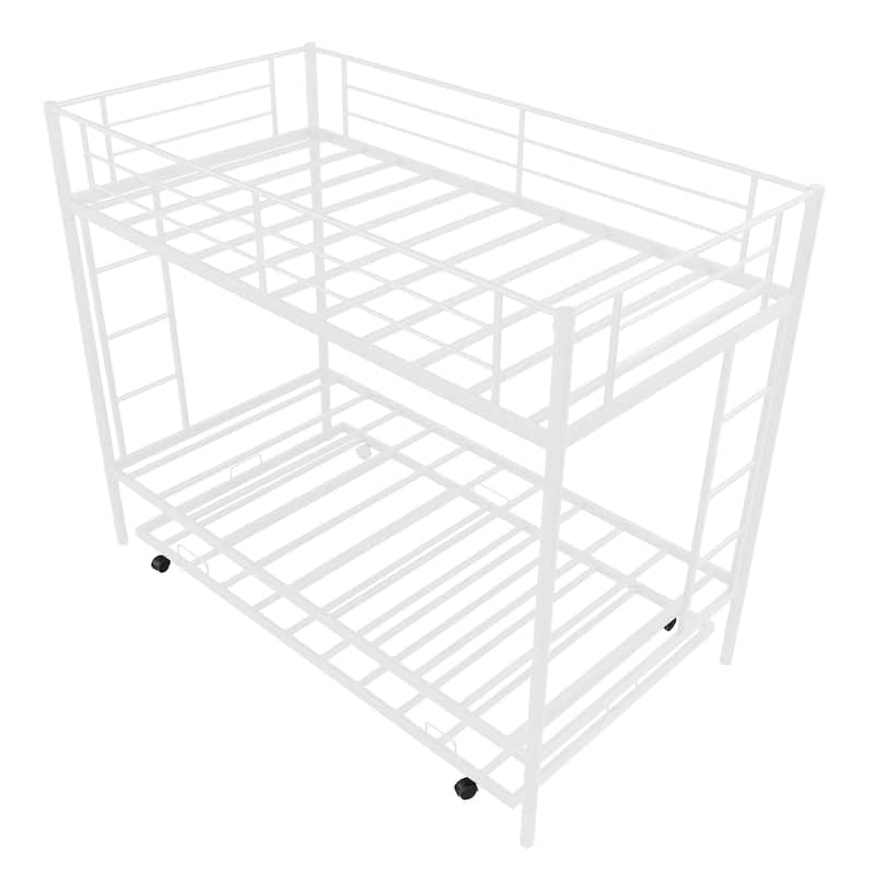 Modern Metal Twin over Twin Stainless Steel Bunk Bed with a Trundle Bed