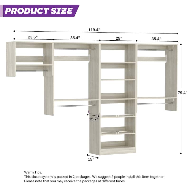 Cimly Set of 4 Closet System with Shoe Rack and Hanging Rods, 120'' Modular Heavy-duty Wall-mounted Closet Organizers