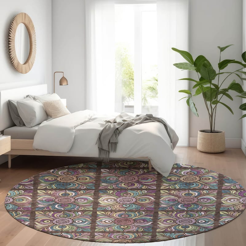 Premium Washable Super Soft Mosaic Panel Mayfield Rug - Chocolate - 8' x 8'